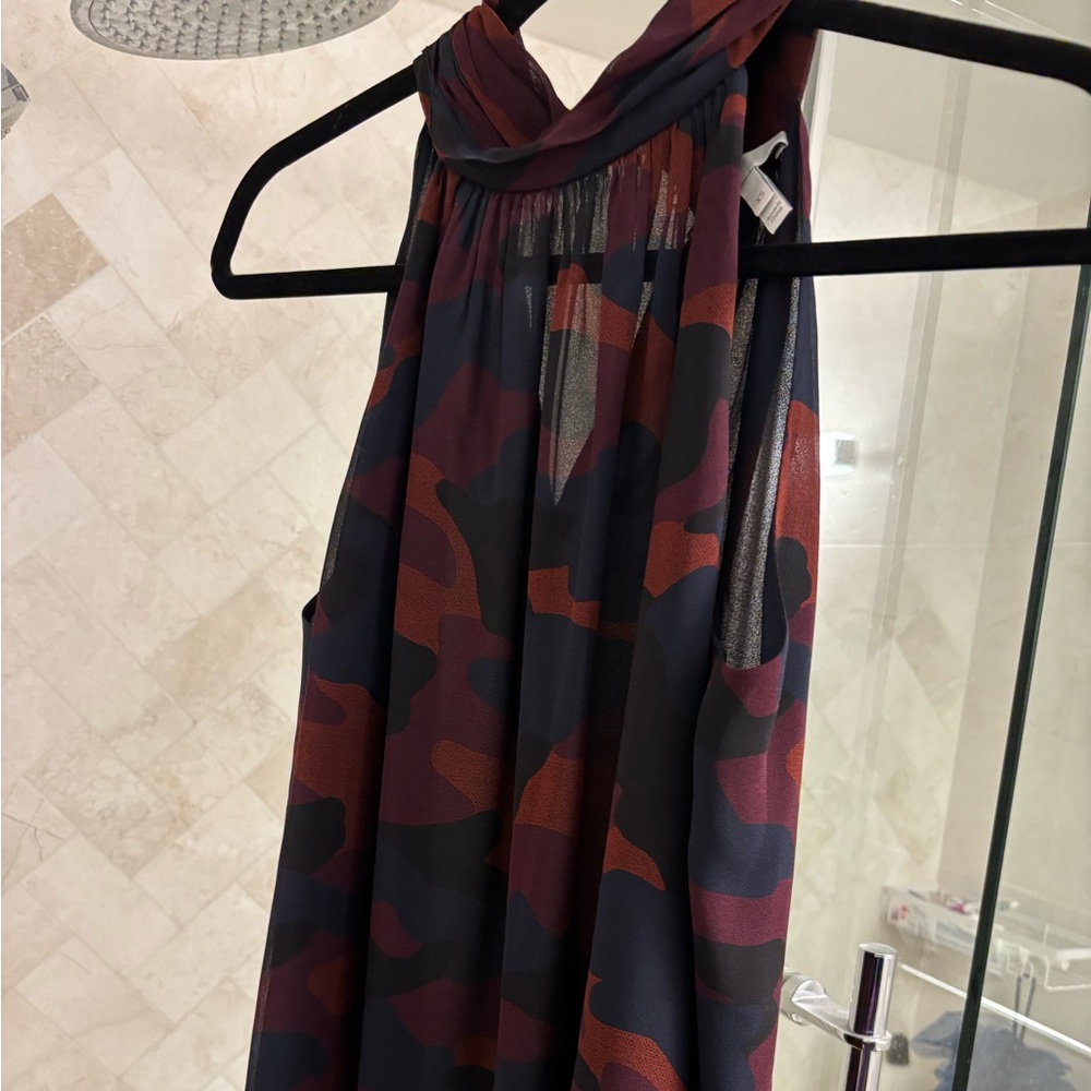 Joie Navy, Burgundy & Rust Printed Sleeveless Halter Top